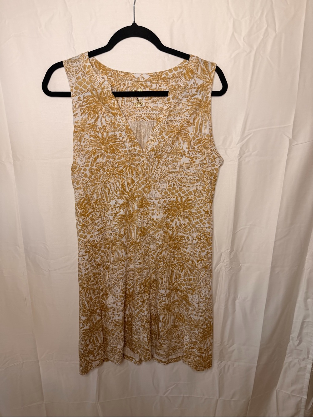 Lilly Pulitzer White and tan  Botanical Sleeveless V-Neck Dress